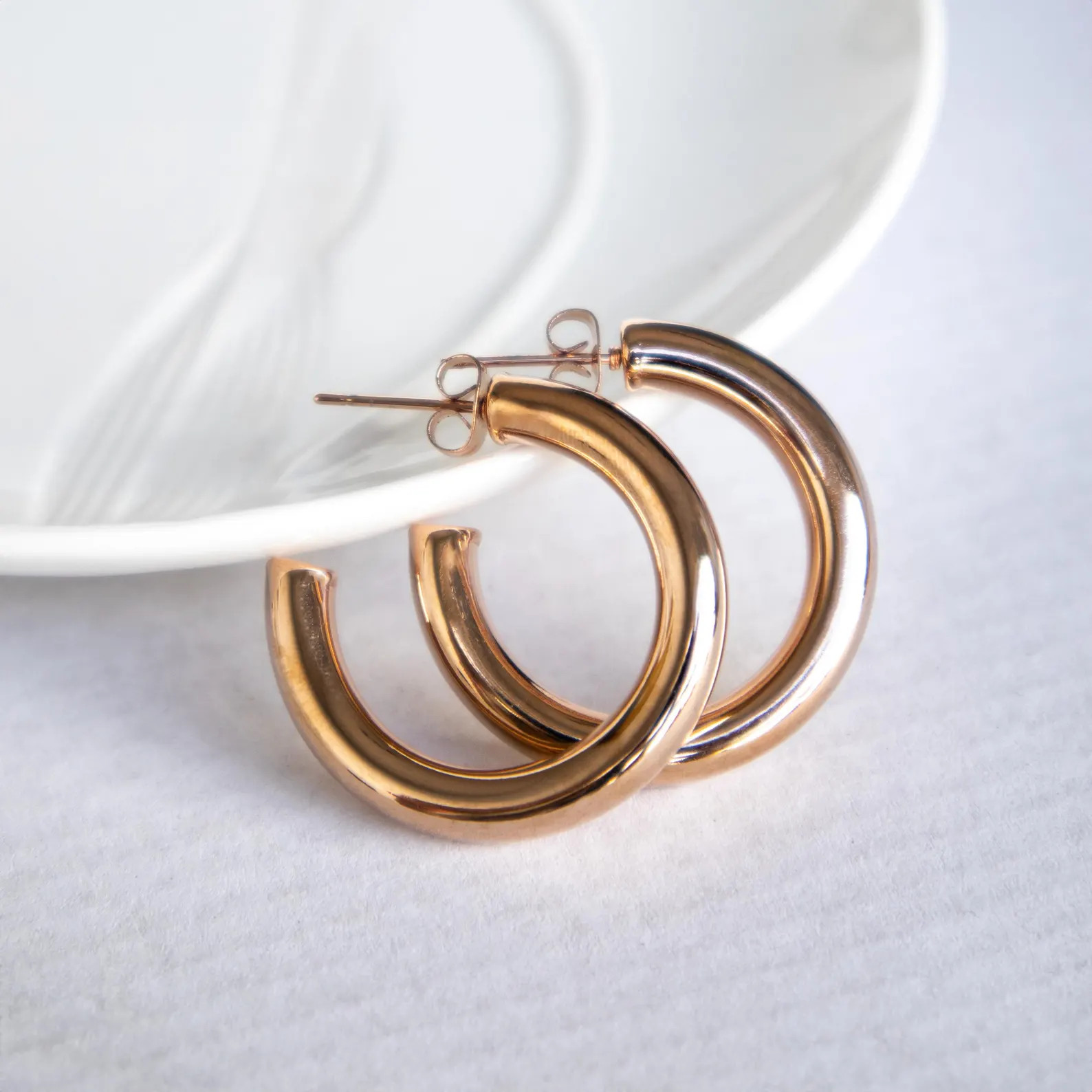 Rose Gold Chunky Hoops, Rose Gold Thick Huggie Hoop Earrings, Round Hoop Earrings, Chunky Hoop Ea... | Etsy (Global)