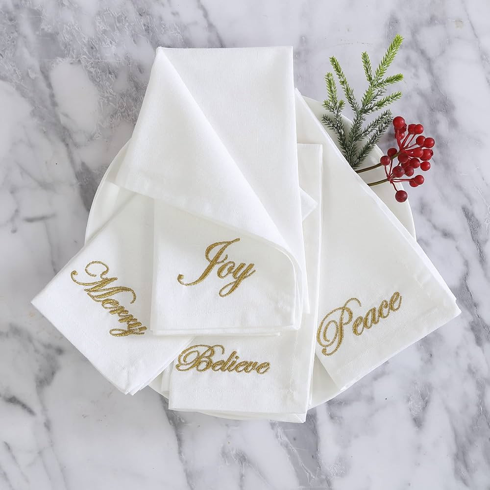 Elrene Home Fashions Holiday Sentiments Seasonal Sayings Cloth Dinner Napkins, Set of 4, 17 Inche... | Amazon (US)
