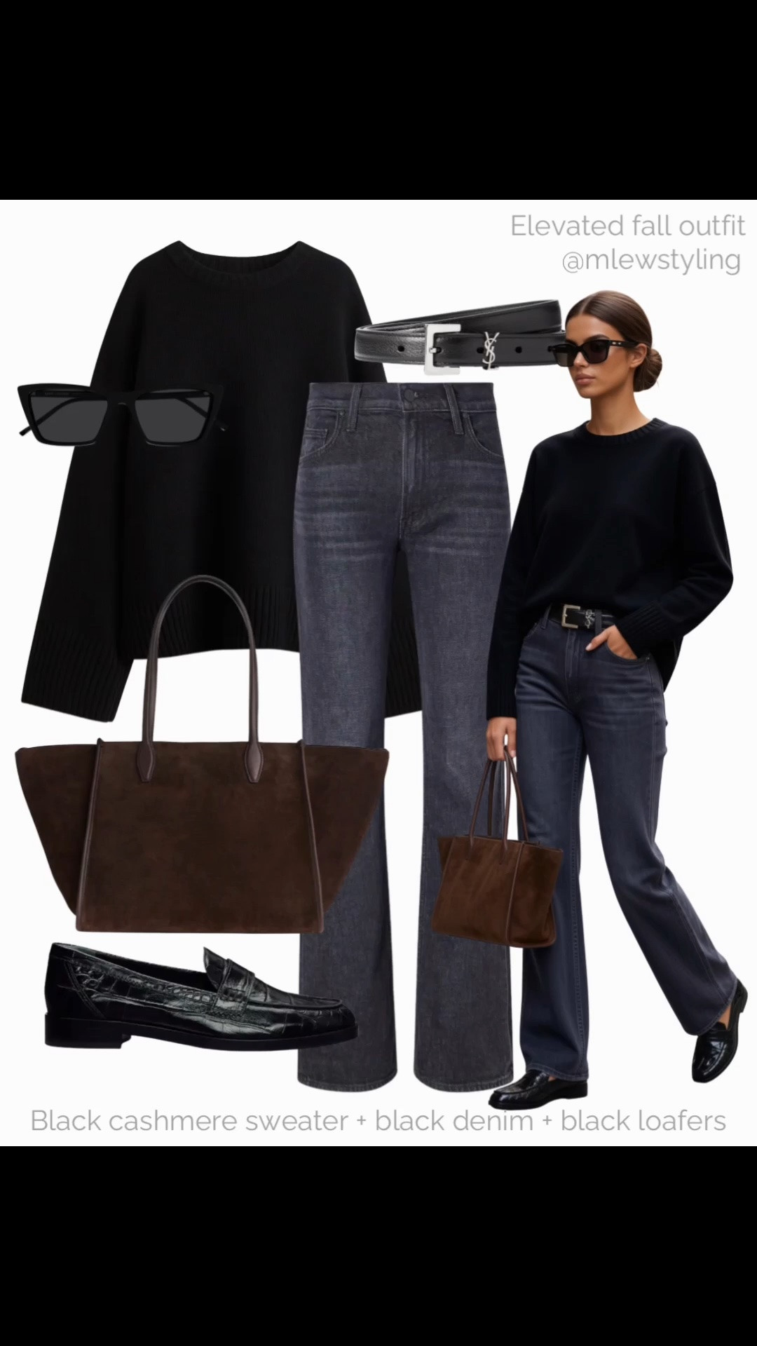 Elevated fall outfit 🖤

Tags: black leather loafers, brown suede tote bag, mother denim jeans, ysl black sunglasses, leather belt, neutral outfit formula, casual workwear, autumn office outfit

#LTKfall #LTKworkwear #LTKshoes