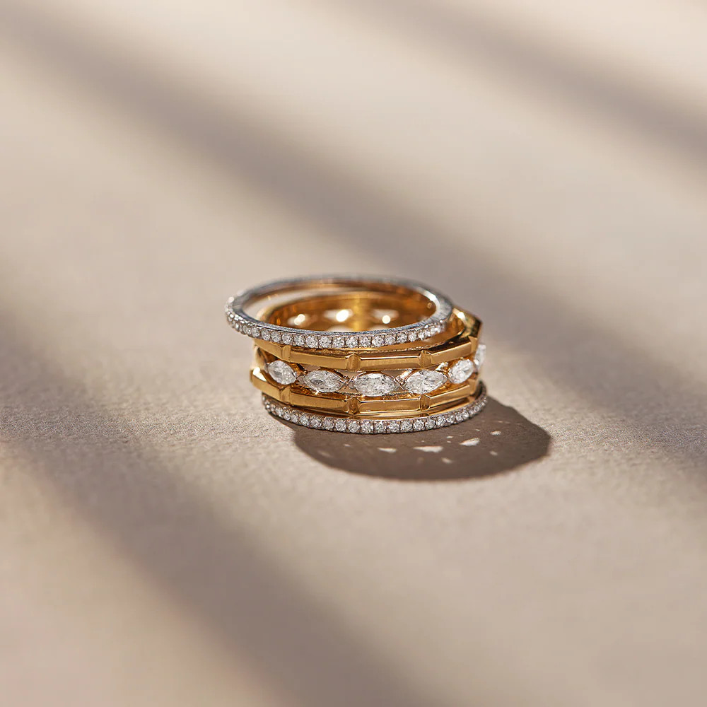 Five Rows Stackable Diamond Band|14K Gold Vermeil Lab Grown Diamond |HYOU | Hyou Fine Jewelry
