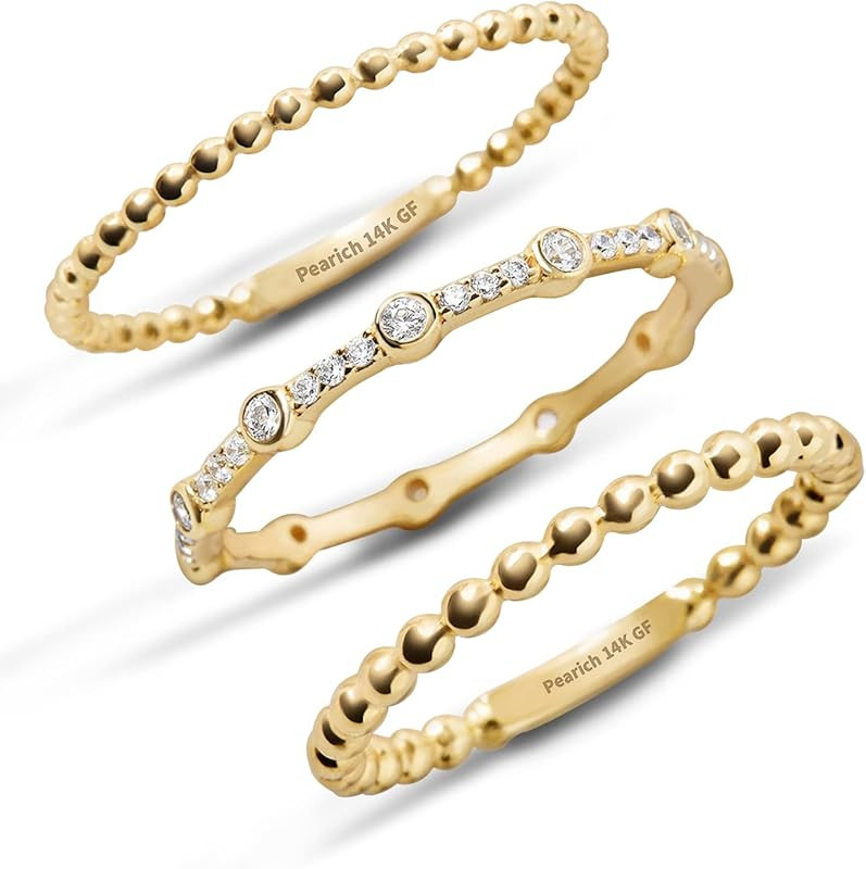 14K Gold Filled Rings Stacking Rings for Women Girls Stackable Thin Gold Ring Plain Statement Ban... | Amazon (US)