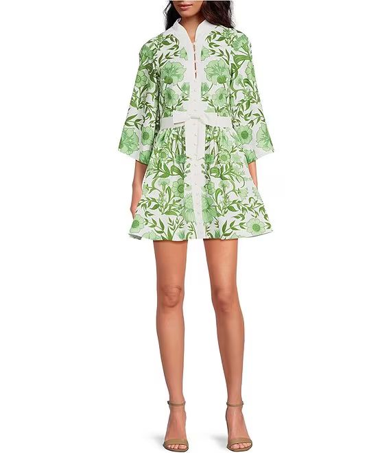 Mestiza New YorkCarmen Floral Print Mandarin Collar 3/4 Full Sleeve Mini A-Line Dress | Dillard's