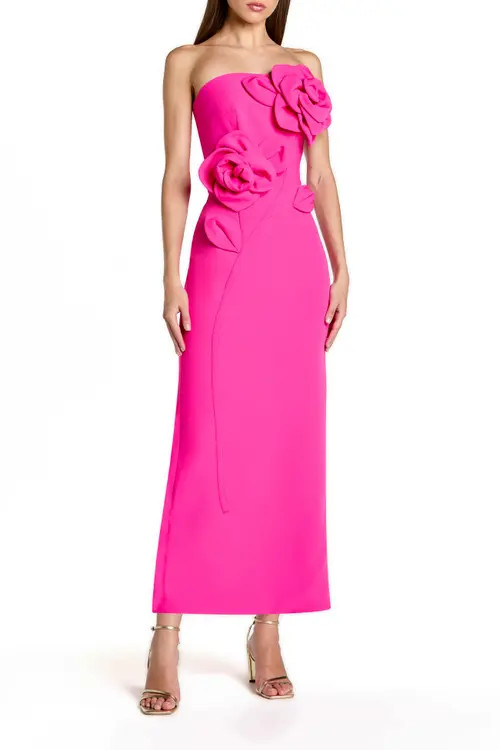 Mac Duggal Strapless Crepe Dress With 3D Flower Detail in Hot Pink at Nordstrom, Size 2 | Nordstrom