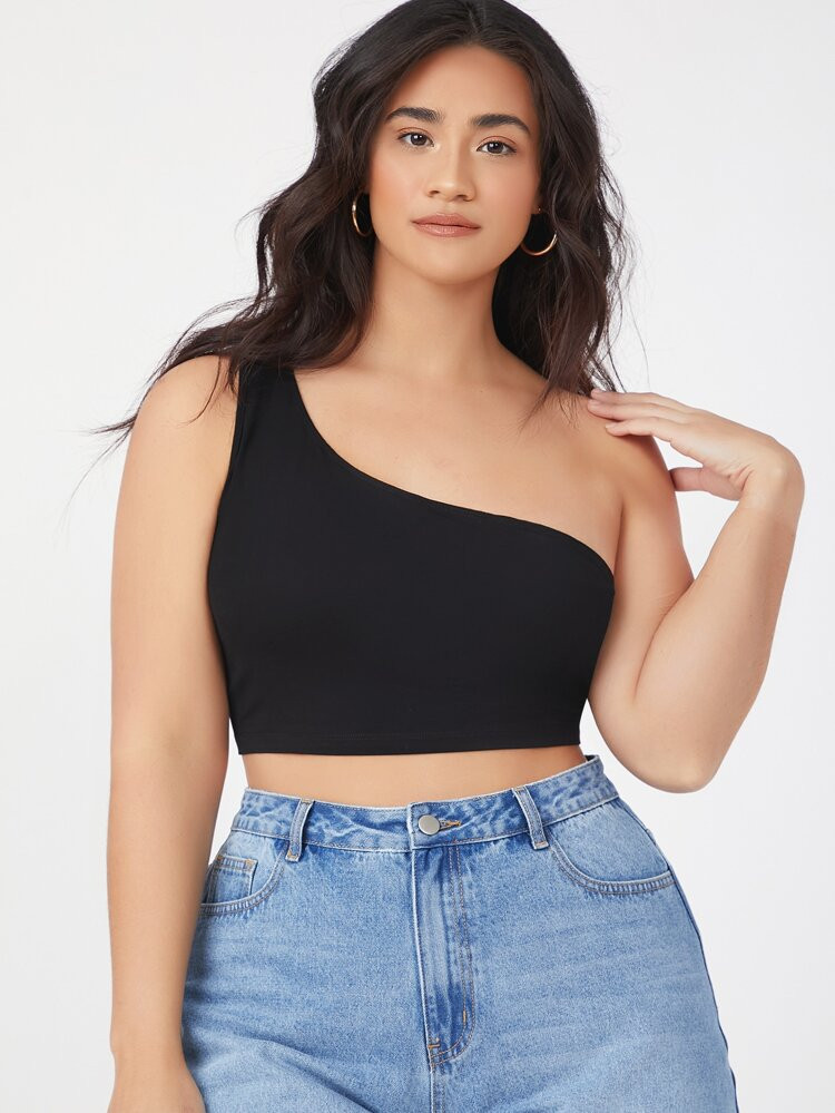 SHEIN BASICS Plus One Shoulder Crop Top | SHEIN