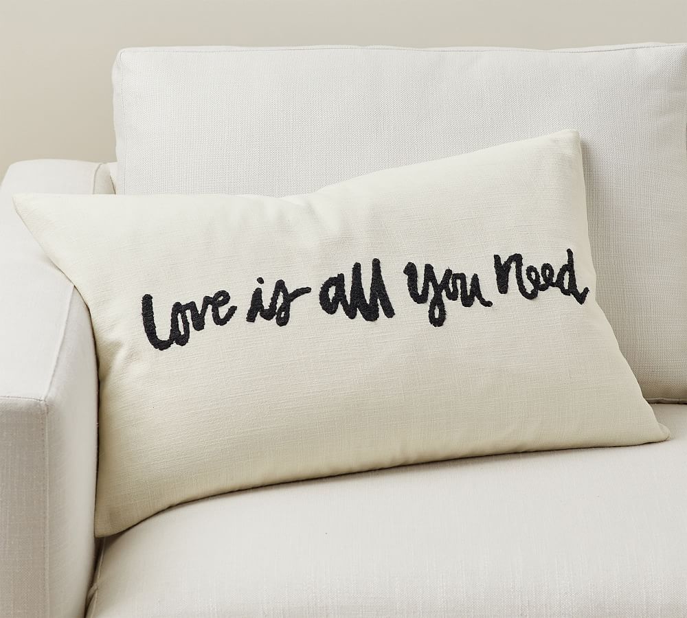 Love Embroidered Lumbar Pillow Cover | Pottery Barn (US)