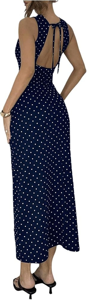 Verdusa Women's Polka Dots Backless Dress Sleeveless Going Out Long Dresses Brunch Outfits | Amazon (US)