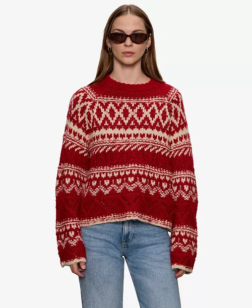 Sanctuary Women's Fair-Isle Crewneck Dropped-Shoulder Sweater - Macy's | Macy's