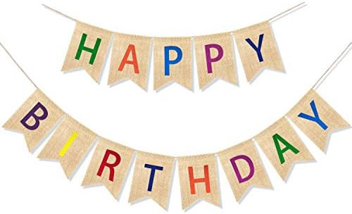 Uniwish Happy Birthday Banner Colorful Bunting for Rainbow Birthday Party Decorations Rustic Burl... | Amazon (US)