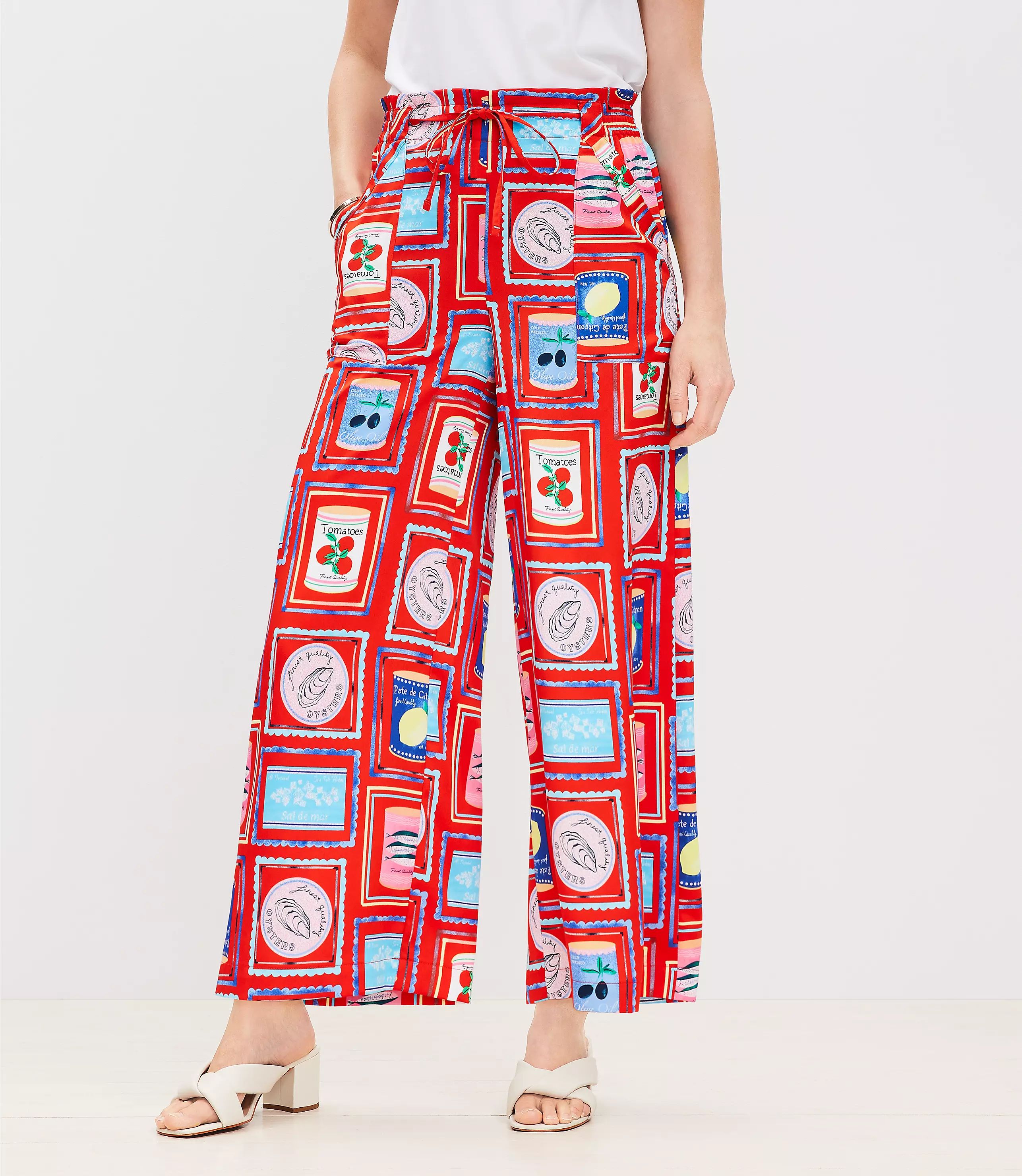 Petite Breezy Wide Leg Pants in Can Print Twill | LOFT