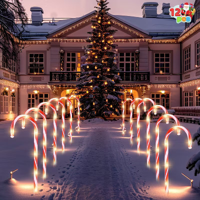 Joyfy 12Pcs 12’’ Christmas Candy Cane Pathway Markers Lights, Outdoor Christmas Decorations Lights for Holiday Xmas Indoor Yard Patio Garden Walkway | Target