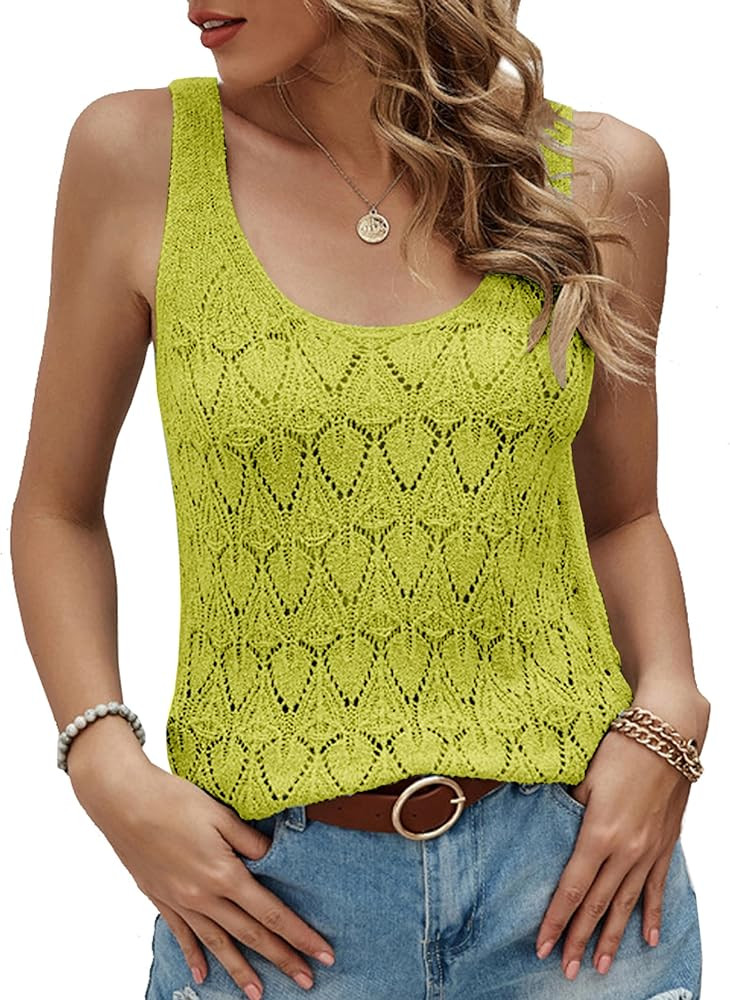 Womens Sleeveless Tank Tops Summer Knit Sweater Vest Casual Cami Shirts Tops | Amazon (US)