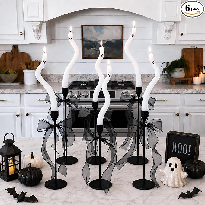 AYGXU Halloween Decorations Indoor-6 Pcs Twisting Ghost Candles with Ribbons Decor,Taper Candles,... | Amazon (US)