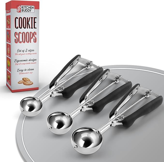 KITCHEN BUDDY Cookie Scoop Set - 1 / 2 / 3 TBSP - Ice Cream Scoop with trigger - Premium Cookie D... | Amazon (US)