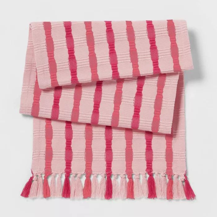 72" x 14" Cotton Striped Table Runner Pink - Threshold™ | Target