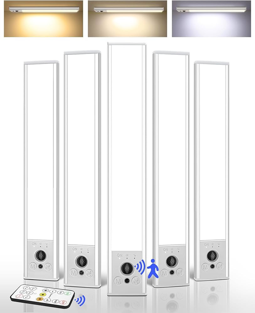 EZVALO 5 Pack Under Cabinet Lighting, 2400mAh Rechargeable Motion Sensor Light, 10inch Magnetic C... | Amazon (US)