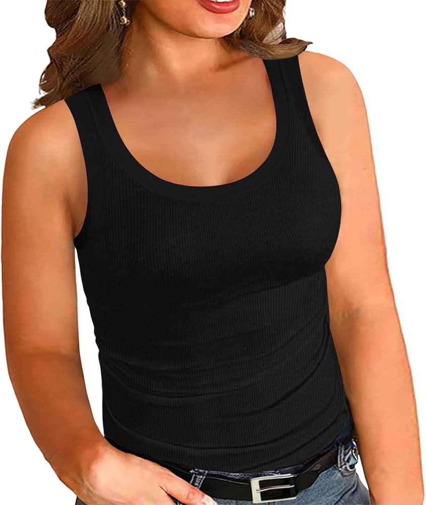 Women's Plus Size Tank Tops Summer Sleeveless Scoop Neck Cami Top Shirt Ribbed Knit Basic Casual ... | Amazon (US)