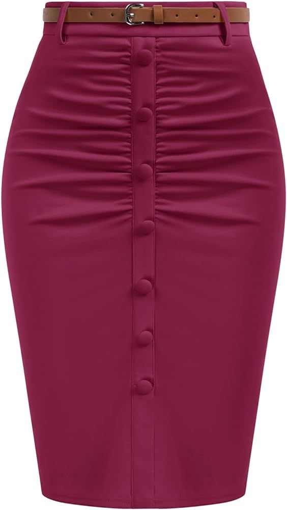 Belle Poque Pencil Skirt for Women 1950s Vintage Skirt with Belt High Waisted Pencil Skirts for W... | Amazon (US)