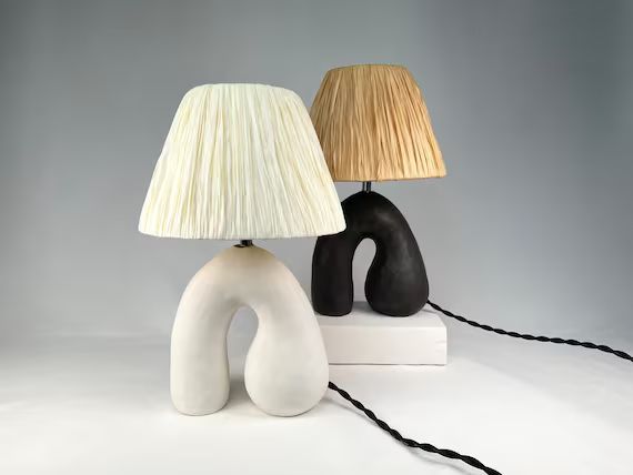 Ceramic Lamp With Raffia Shade Handmade Table Lamp Mix and | Etsy | Etsy (US)