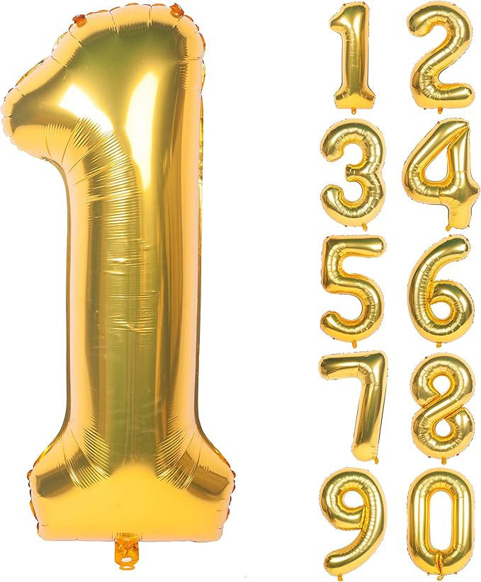 40 Inch Gold Digit Helium Foil Birthday Party Balloons (Gold 1) | Amazon (US)
