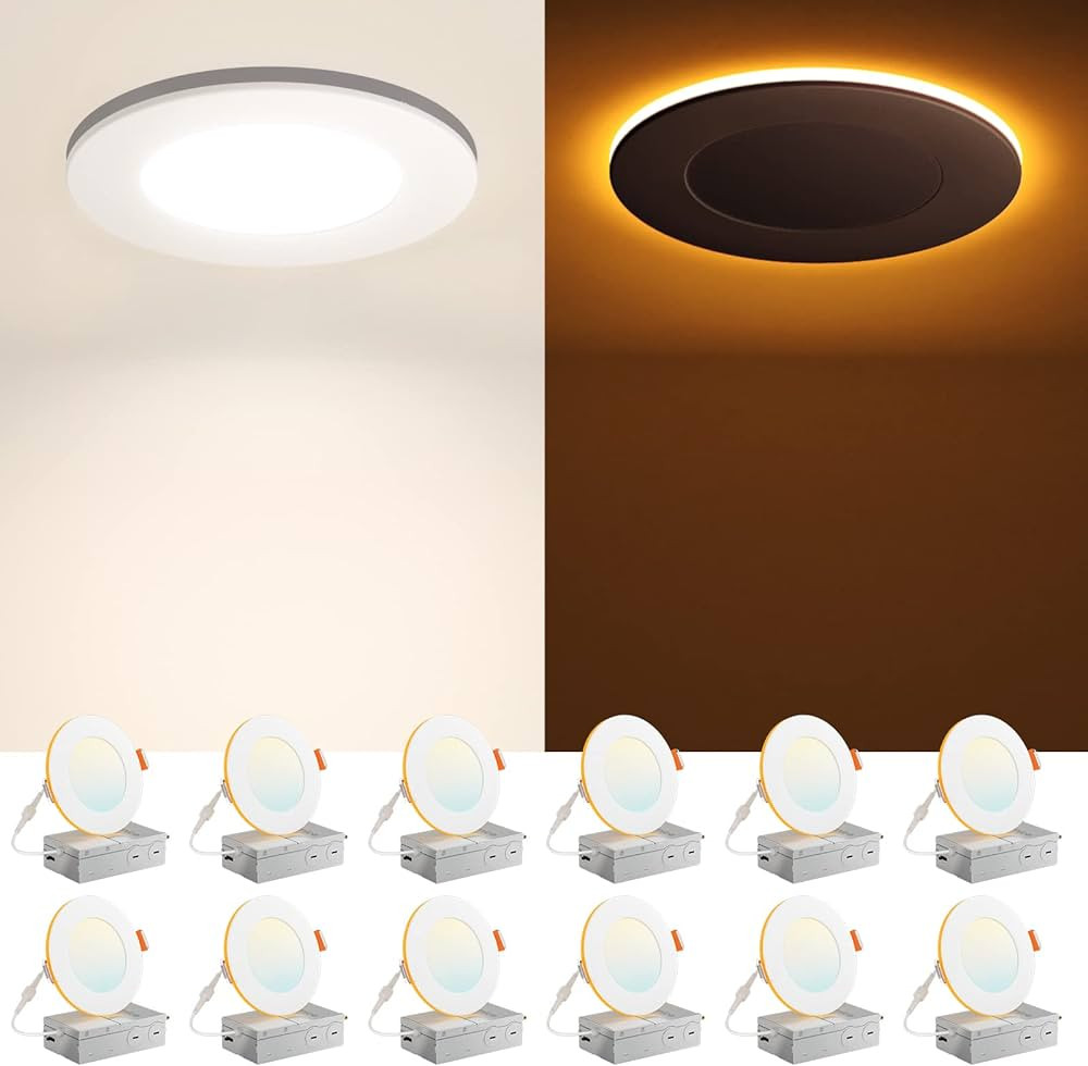Amico 12 Pack 4 Inch 5CCT LED Recessed Ceiling Light with Night Light, 2700K/3000K/3500K/4000K/50... | Amazon (US)