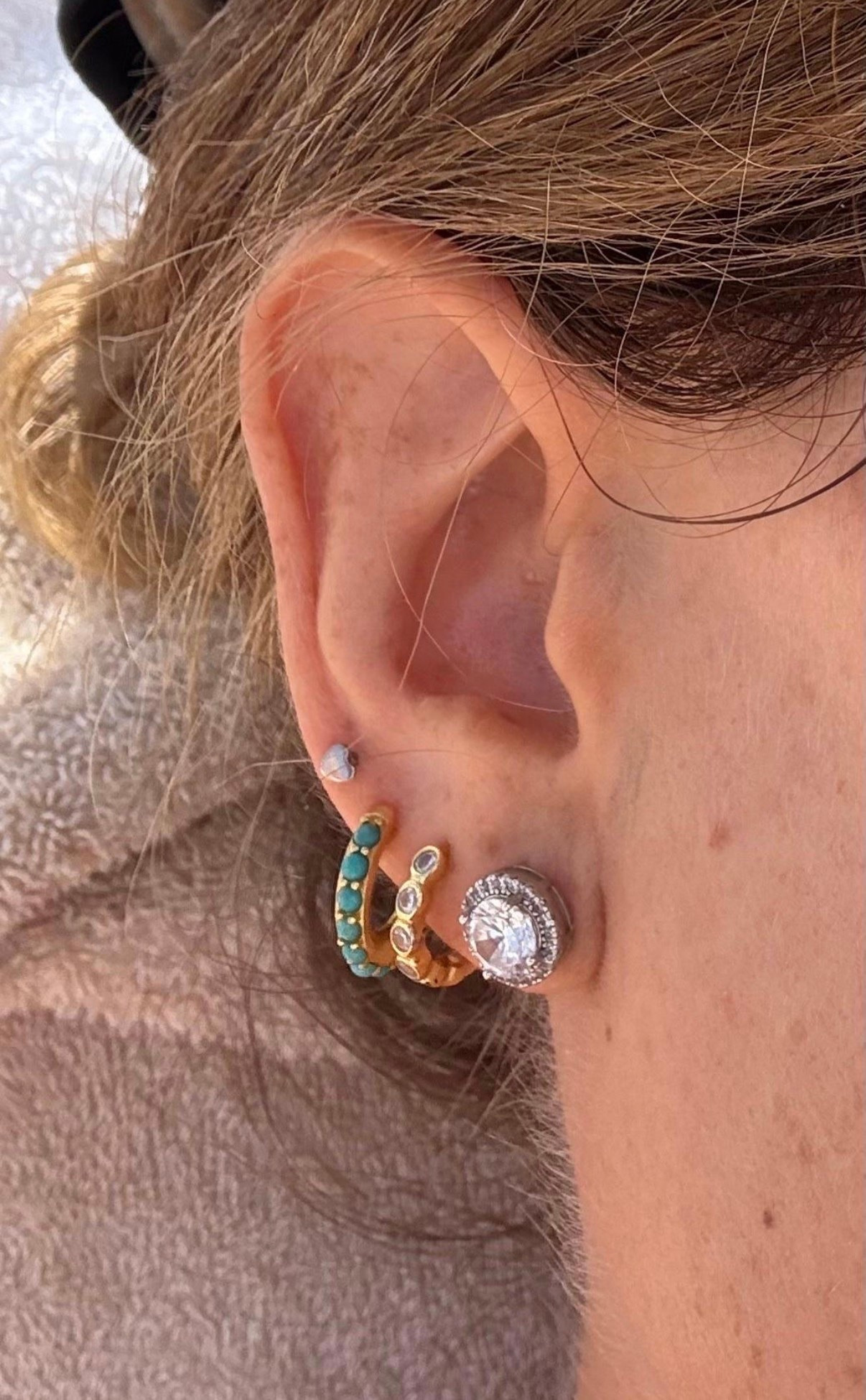 My earring stack I love I have 4 piercings