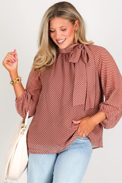 Avery Red Clay Polka Dot Long Sleeve Blouse | The Willow Tree