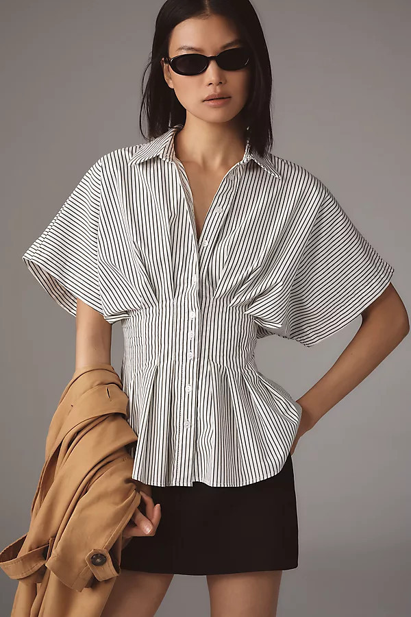 The Tobie Short-Sleeve Pleated Blouse by Exquise | Anthropologie (US)