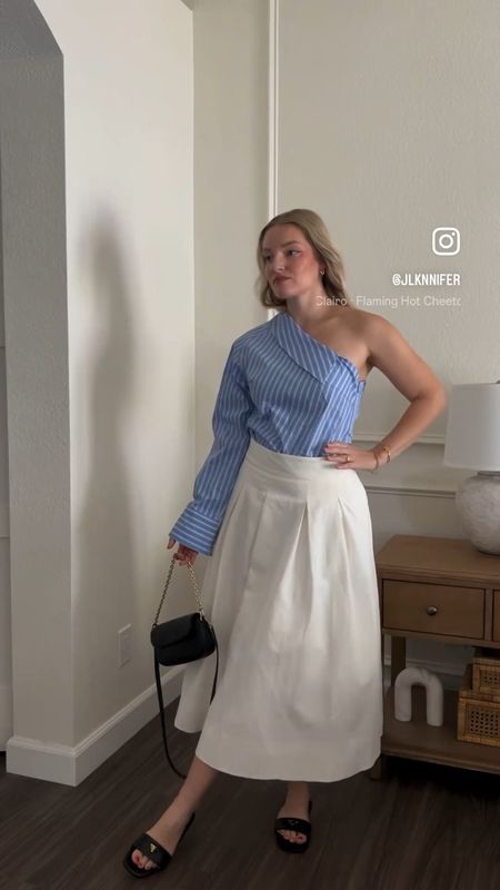 White maxi skirt and blue striped shirt from Karen Millen🩵 love the quality of the skirt, it’s thick and has some weight to it so it falls nicely!

#LTKWorkwear #LTKStyleTip #LTKParties