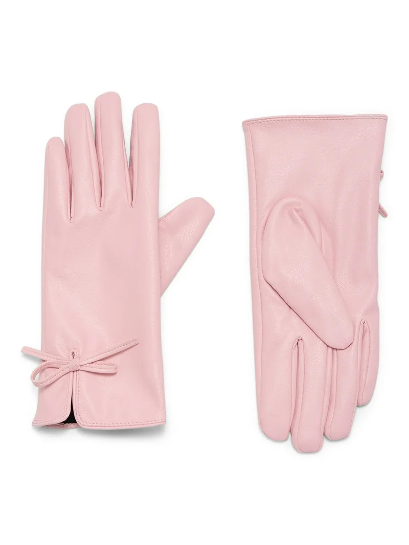 Time and Tru Women's Pu Bow Glove, L/XL, Soft Pink , PU | Walmart (US)