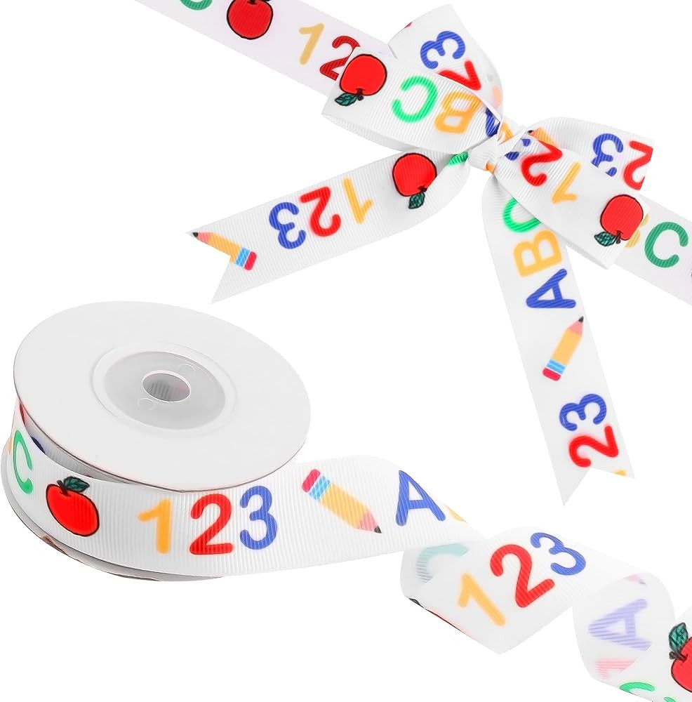 Back to School Ribbon Roll in White - 30 Feet, Printed Ribbons | Back to School Ribbon as Teacher... | Amazon (US)