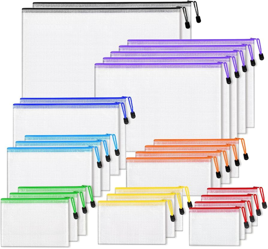 26pcs Mesh Zipper Pouch Bags, 8 Sizes Plastic Zippered Storage Bags for Organizing, Clear Pouches... | Amazon (US)