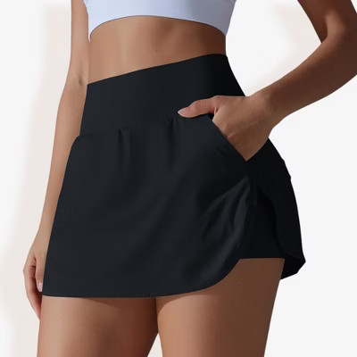 Anna-Kaci Active Women's High Waist Athletic Skort with Built-In Shorts and Side Pockets- Large, Black | Target