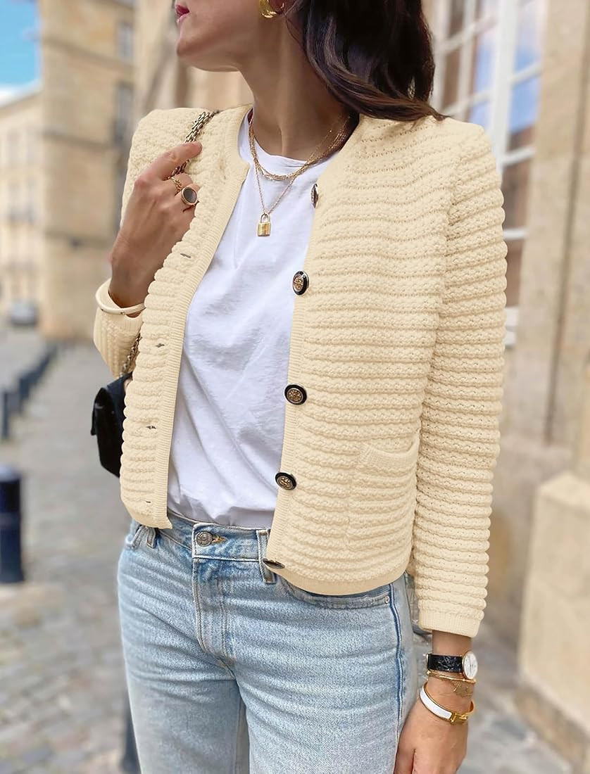 PRETTYGARDEN Womens 2023 Cardigan Sweaters Fall Open Front Button Down Long Sleeve Pockets Casual Ch | Amazon (US)