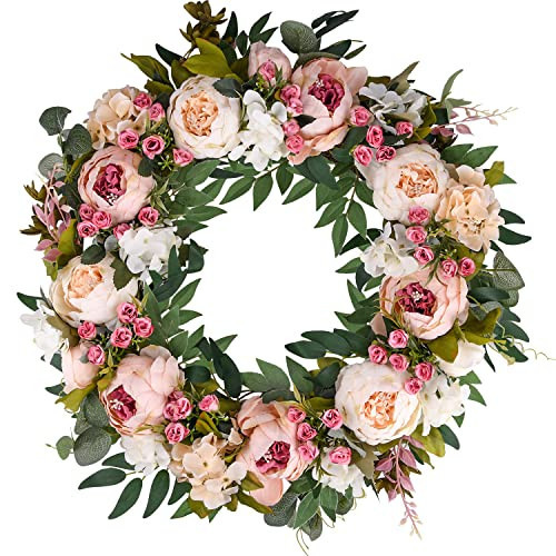 TechKen Larger Spring Wreaths Peony Wreath Spring Wreath 24inch for Spring & Summer, for Front Door, Window, Wall, Home and Kitchen | Amazon (US)
