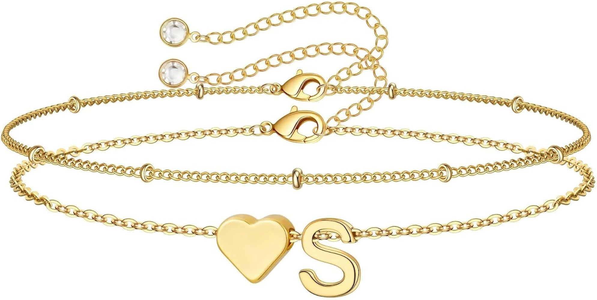 M MOOHAM Christmas Gifts Initial Heart Bracelets for Women - Stocking Stuffers for Teen Girls Kid... | Amazon (US)