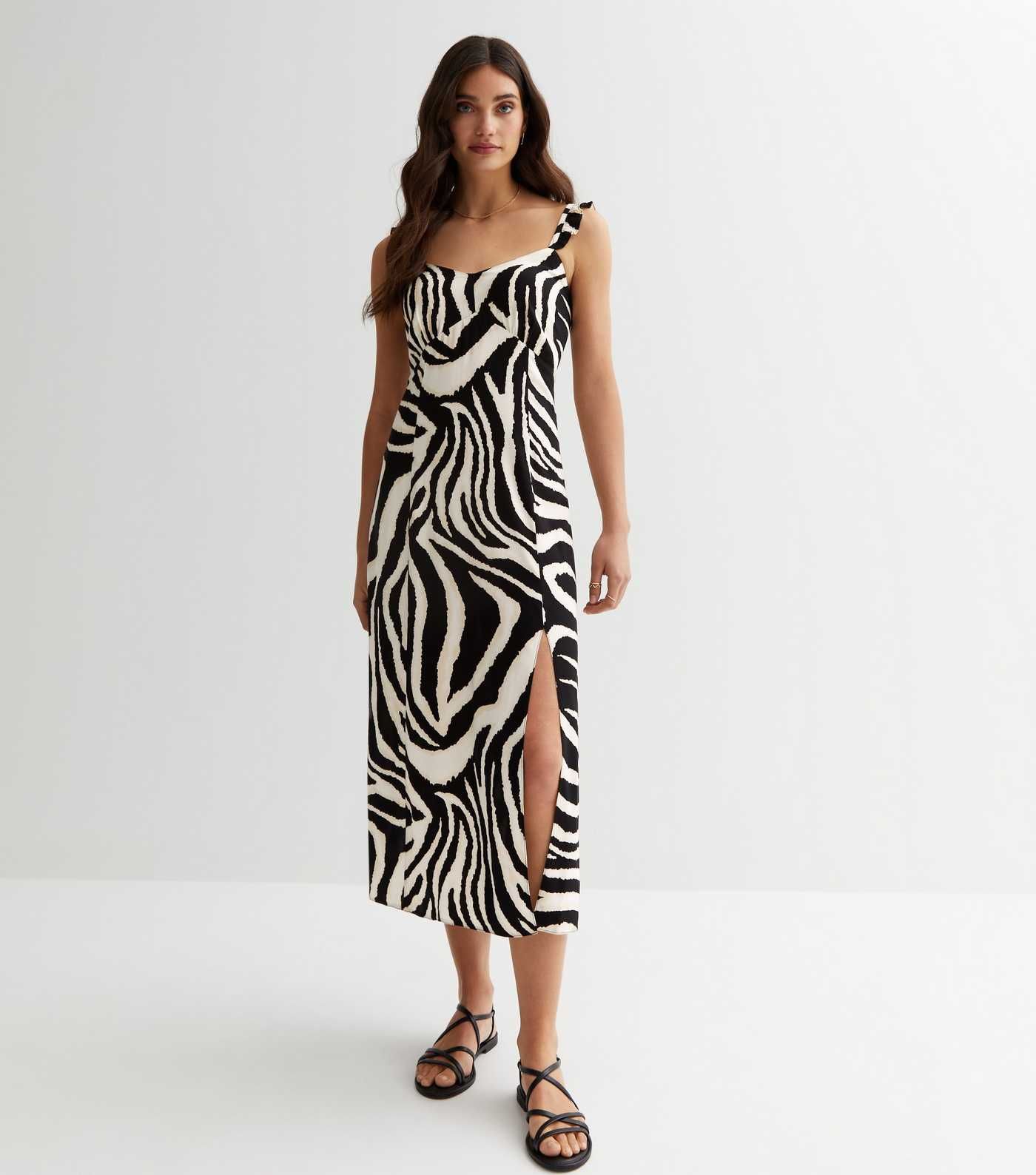 Black Zebra Print Split Hem Midi Dress
						
						Add to Saved Items
						Remove from Saved It... | New Look (UK)