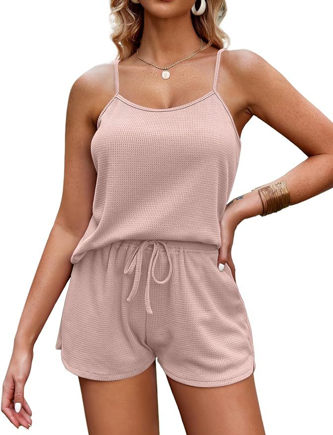 Ekouaer Pajamas for Women Soft Lingerie Sleepwear 2 Piece Cami Shorts Set Waffle Knit Pj Loungewe... | Amazon (US)