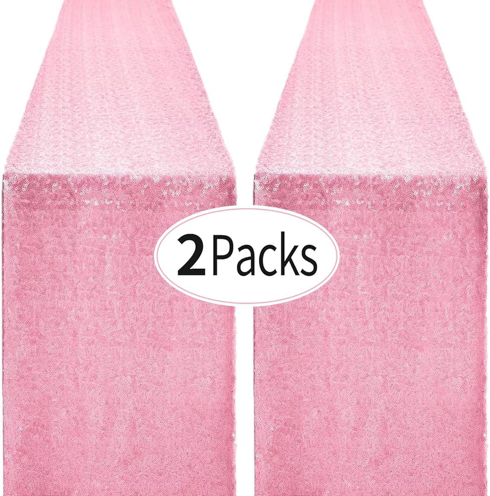 2 Packs 12 x 72 inches Pink Sequin Table Runner, Glitter Runner for Birthday Party Supplies Decor... | Amazon (US)