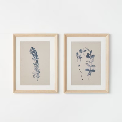(Set of 2) 18" x 24" Naive Floral Sketch Framed Wall Arts Blue - Threshold™ designed with Studi... | Target