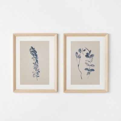 (Set of 2) 18" x 24" Naive Floral Sketch Framed Wall Arts Blue - Threshold™ designed with Studi... | Target