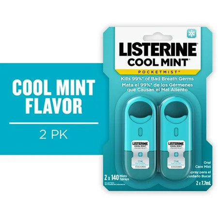 Listerine Pocketmist Cool Mint Oral Care Spray, Bad Breath, 7.7 mL, 2ct | Walmart (US)