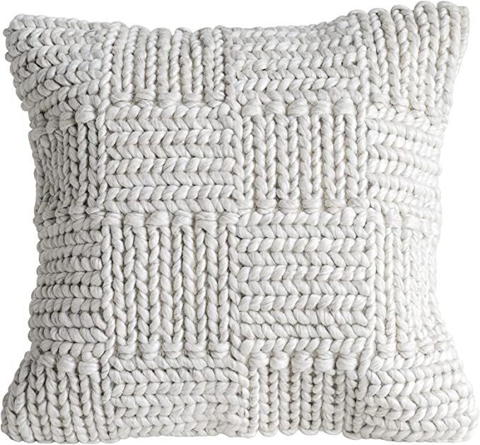 Creative Co-Op Square Wool Knit Pillow in Cream | Amazon (US)