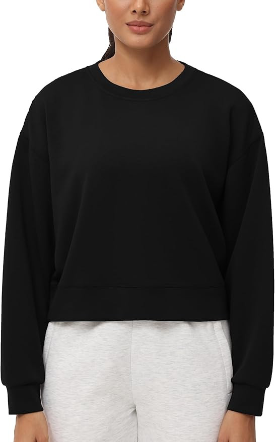 THE GYM PEOPLE Women's Crewneck Cropped Pullover Sweatshirt Cute Basic Long Sleeves Workout Tops | Amazon (US)