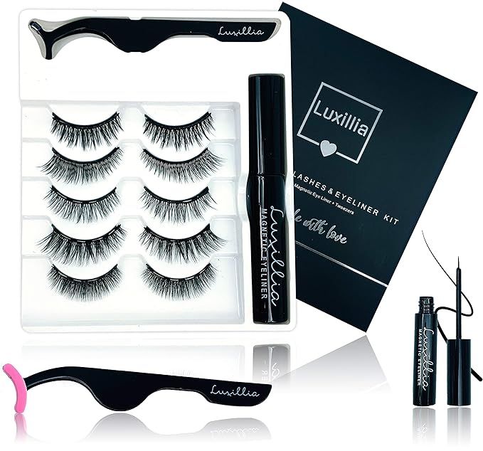 Luxillia Magnetic Lashes with Eyeliner, Most Natural Looking Magnetic Eyelashes Kit with Applicat... | Amazon (US)