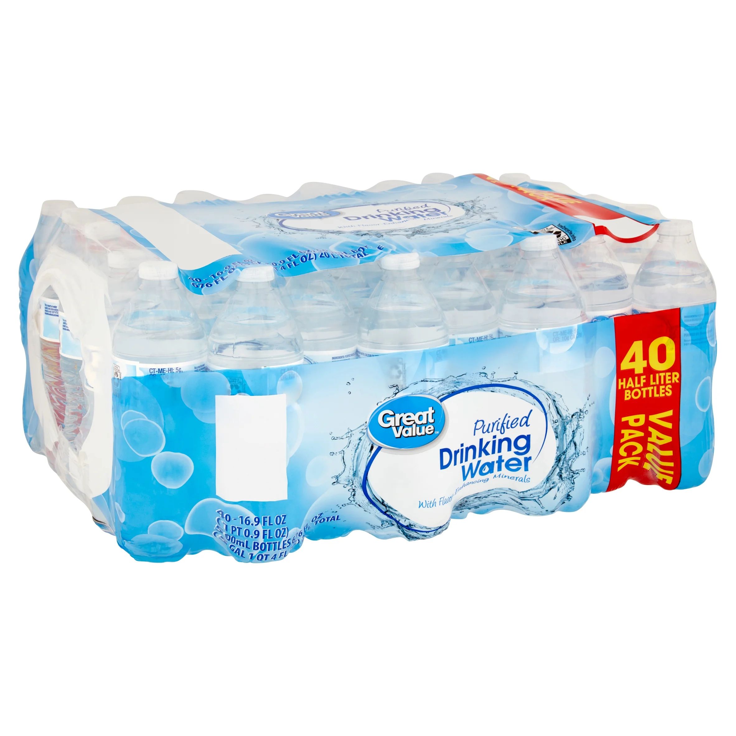 Great Value Purified Drinking Water Value Pack, 16.9 fl oz, 40 count | Walmart (US)