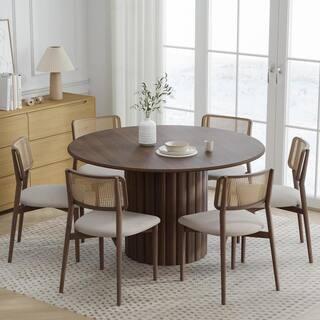 Round Walnut Wood 52 in. Column Base Dining Table Seats 6 | The Home Depot
