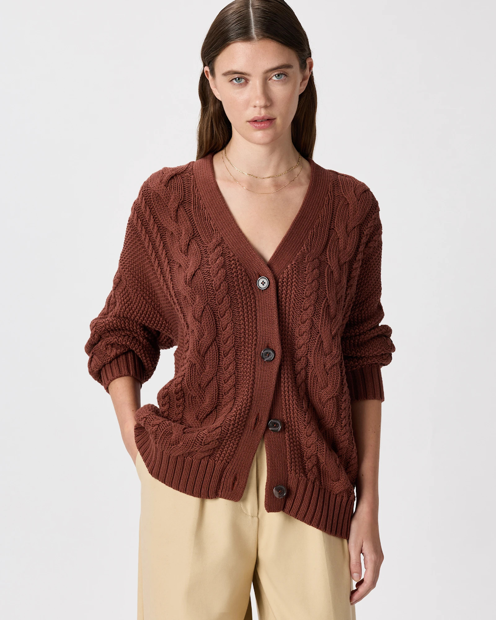 100% Organic Cotton Oversized Cable Cardigan | Quince