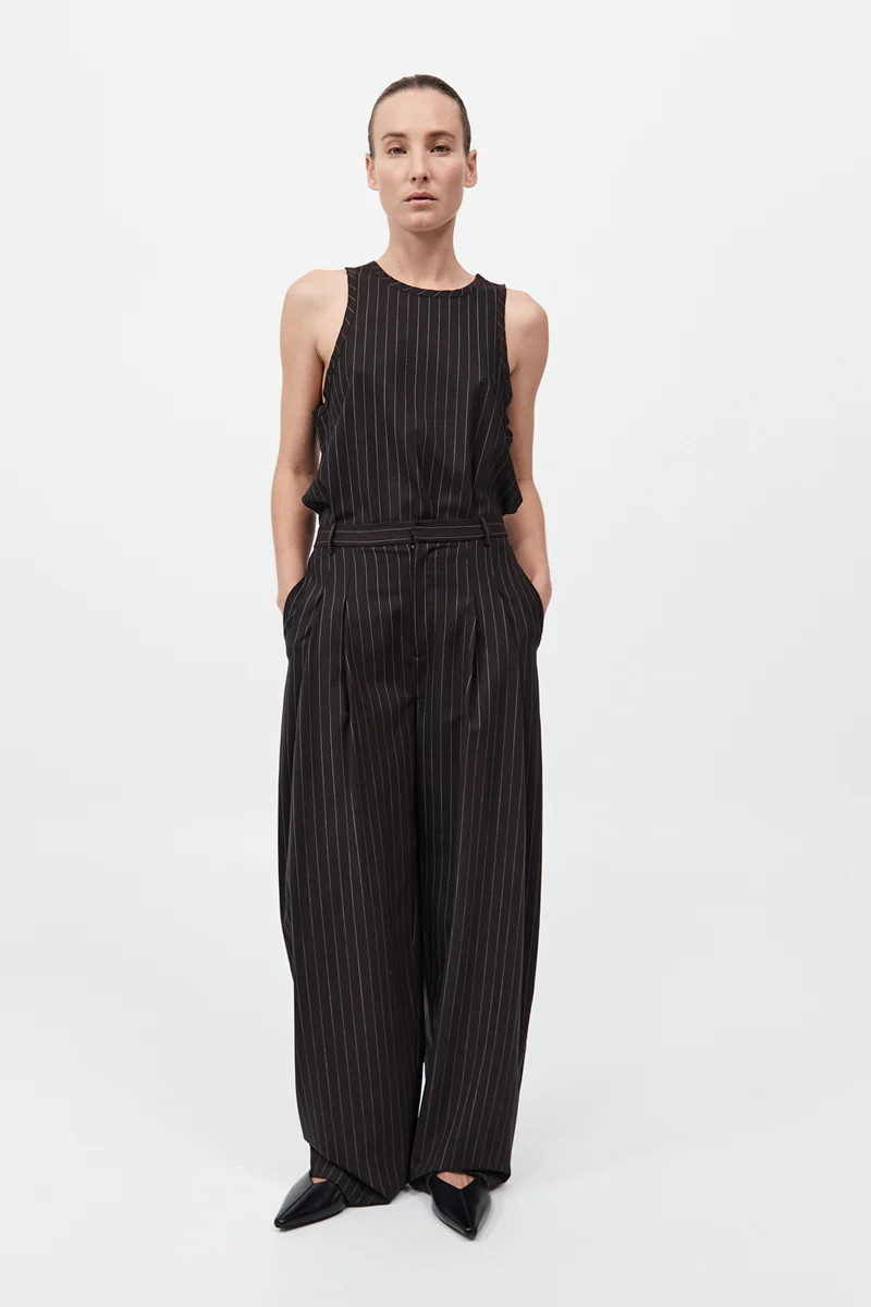 Wool Pinstripe Tapered Pants - Mahogany Stripe | St. Agni (US, UK, EU)