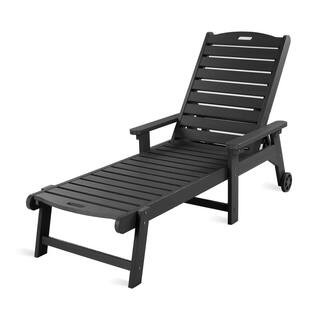 Helen Black Recycled Plastic Polywood Outdoor Reclining Chaise Lounge Chairs with Wheels for Pool... | The Home Depot