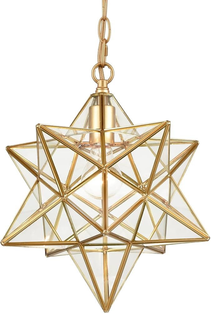 DANSEER Moravian Star Light Modern Brass Pendant Light 14 Inches with Clear Glass Shade | Amazon (US)